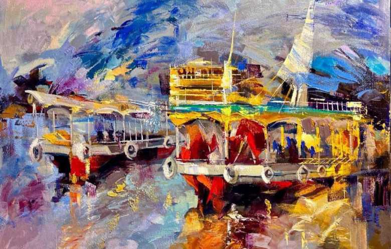 رسم النيل من شرفات القاهرة وإضاءة تراثه